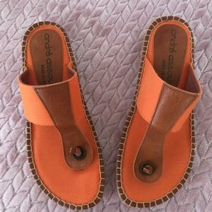André Assous Orange Leather Espadrille Sandals